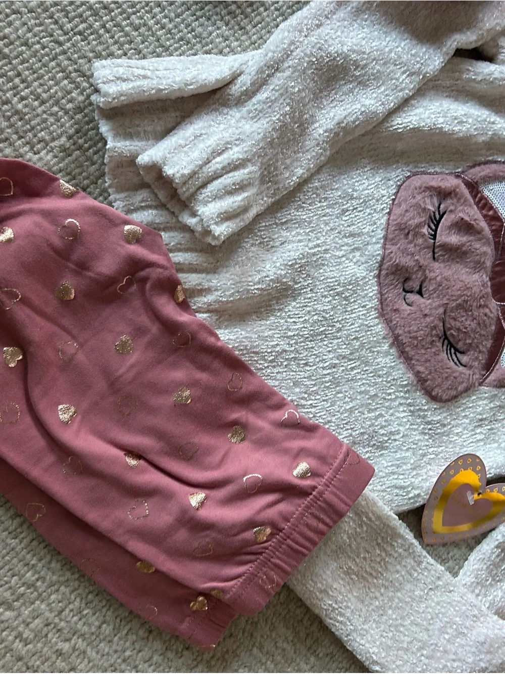 Girls' Cozy Cat Pajama Set in Dusty Rose and Cream size 7/8 New